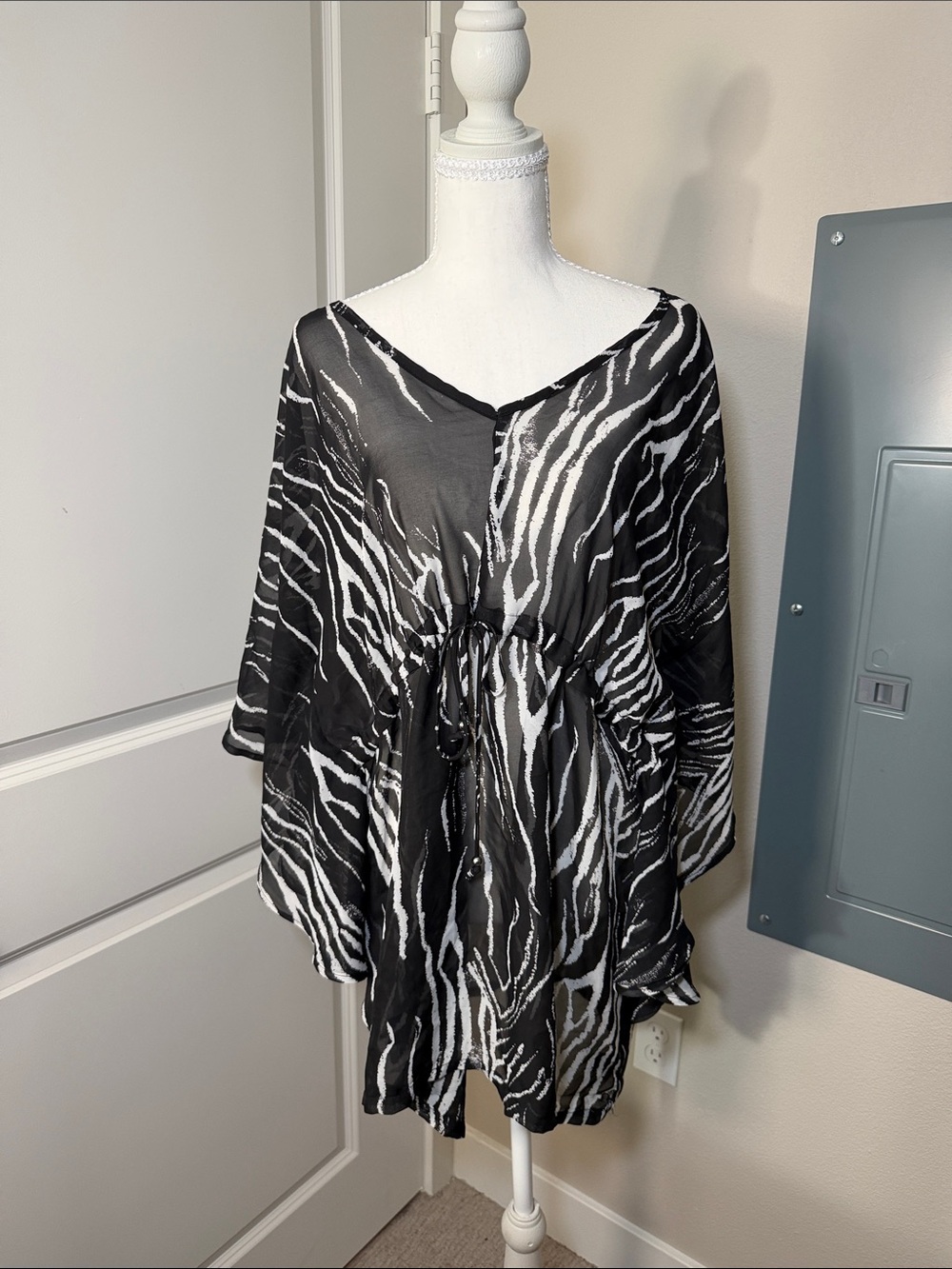 Sheer Black & White Zebra Print Bathing Suit cover.